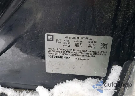 2017 Chevrolet Bolt Ev Premier из США, поврежденный, VIN 1G1FX6S0XH4145226